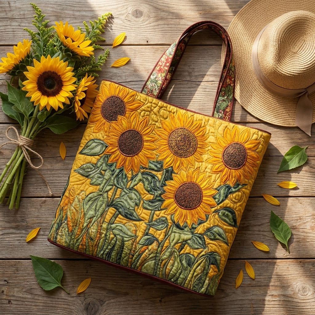 Zonnebloemen — ambachtelijke gewatteerde tas