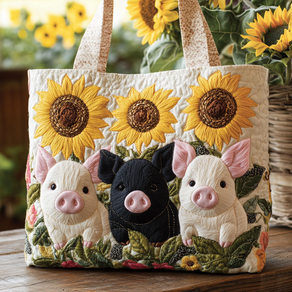 Varken met zonnebloem — gewatteerde shopper
