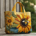 Zonnebloem met bij — gewatteerde shopper