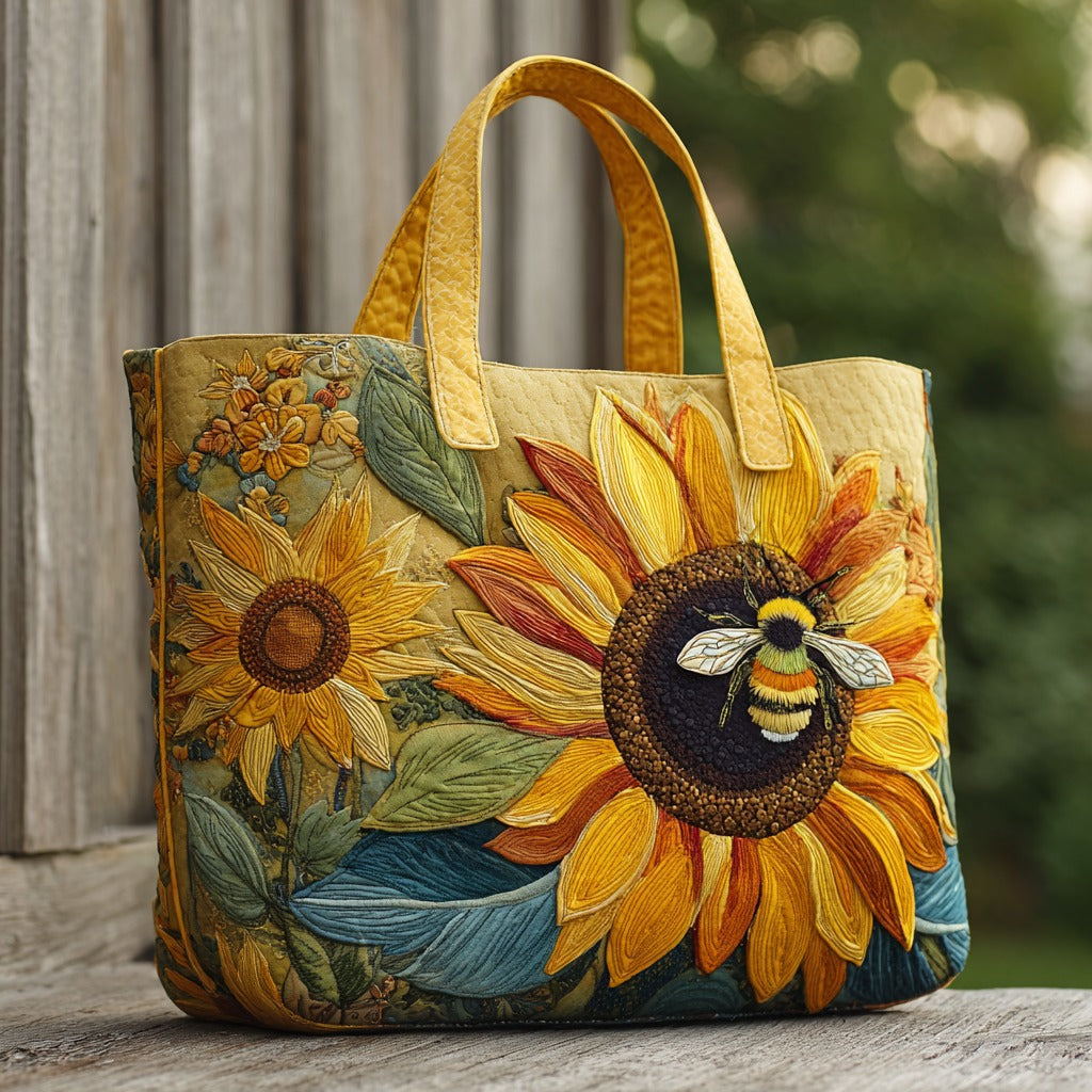 Zonnebloem met bij — gewatteerde shopper