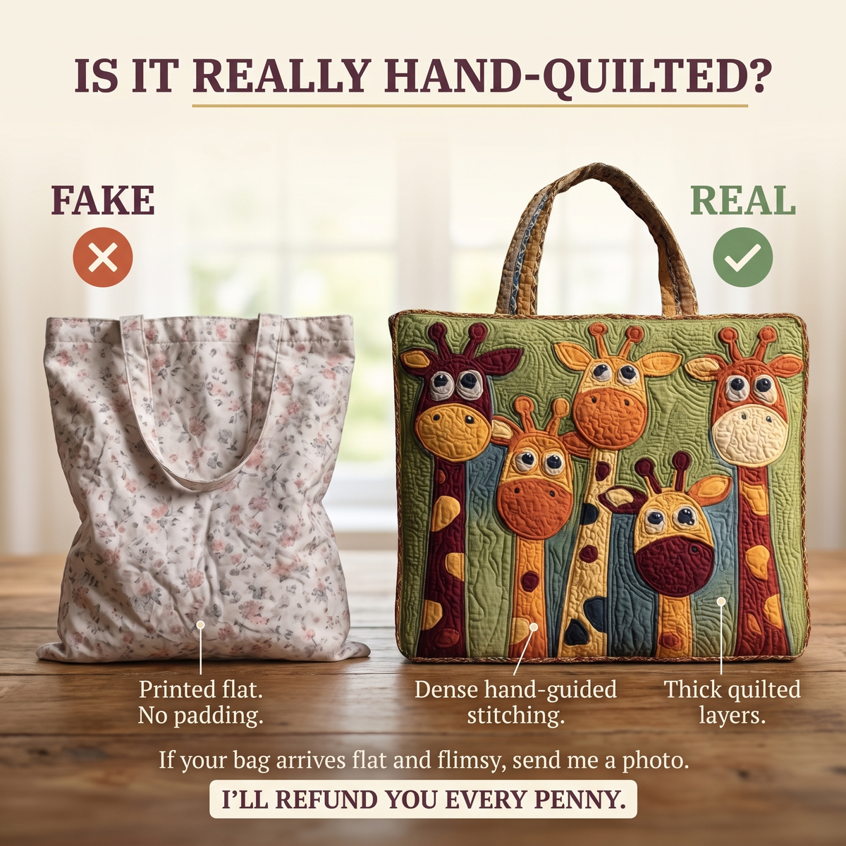 Giraffe — ambachtelijke gewatteerde tas