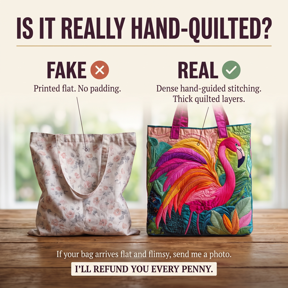 Regenboogflamingo — ambachtelijke gewatteerde tas