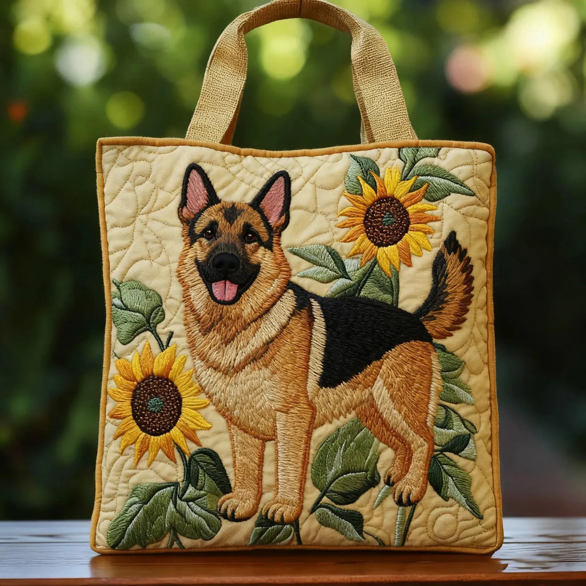 Duitse herder met bloemen — ambachtelijke gewatteerde tas