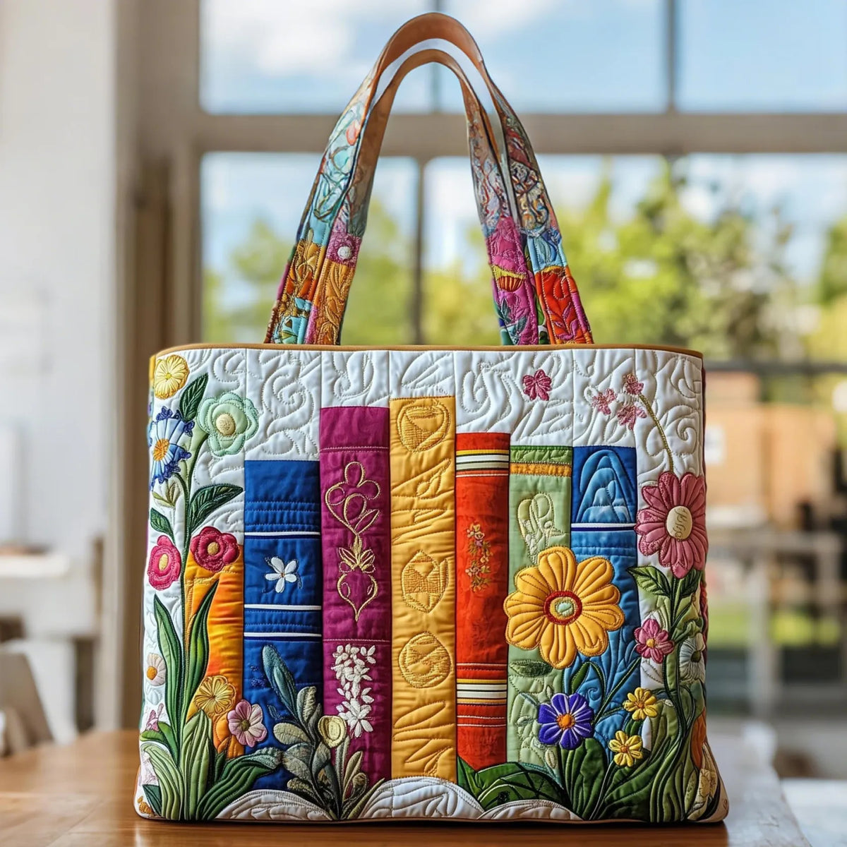 Bloemenbibliotheek — ambachtelijke gewatteerde tas