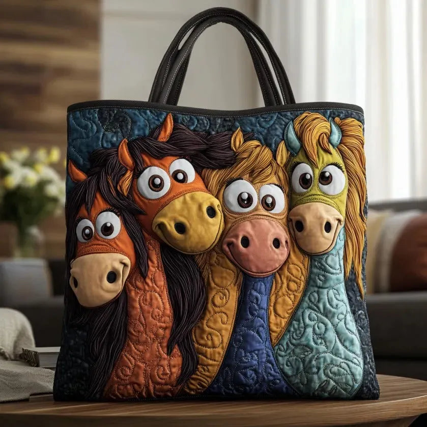 Speelse pony's — ambachtelijke gewatteerde tas