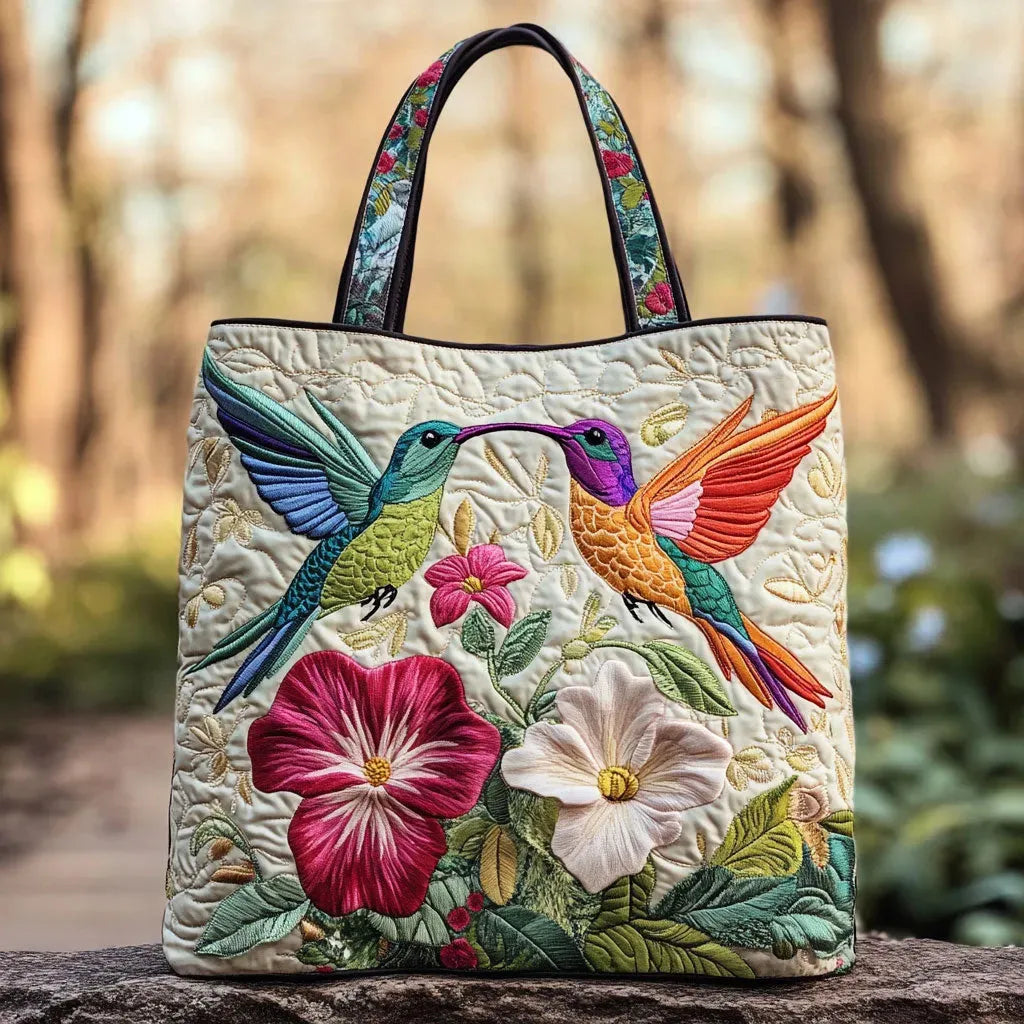 Kolibrie en witte bloemen — ambachtelijke gewatteerde tas