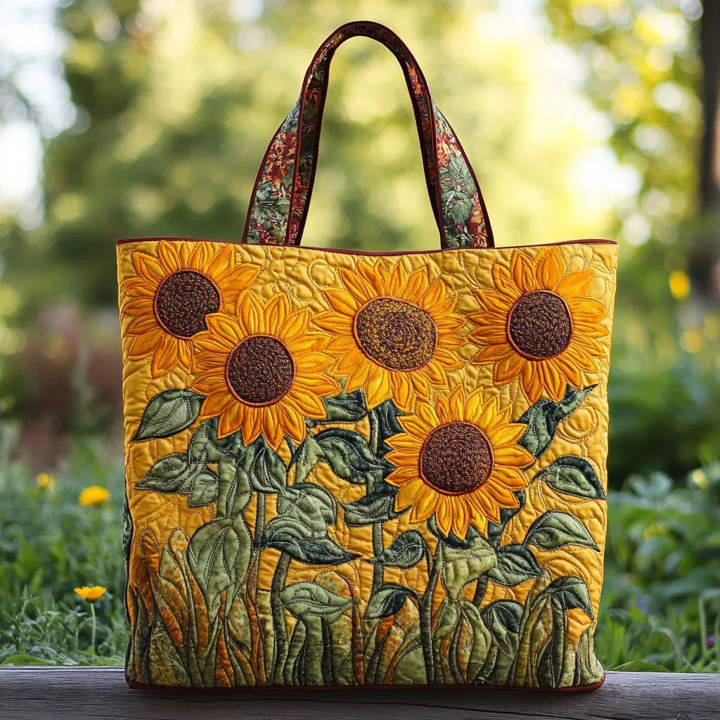Zonnebloemen — ambachtelijke gewatteerde tas