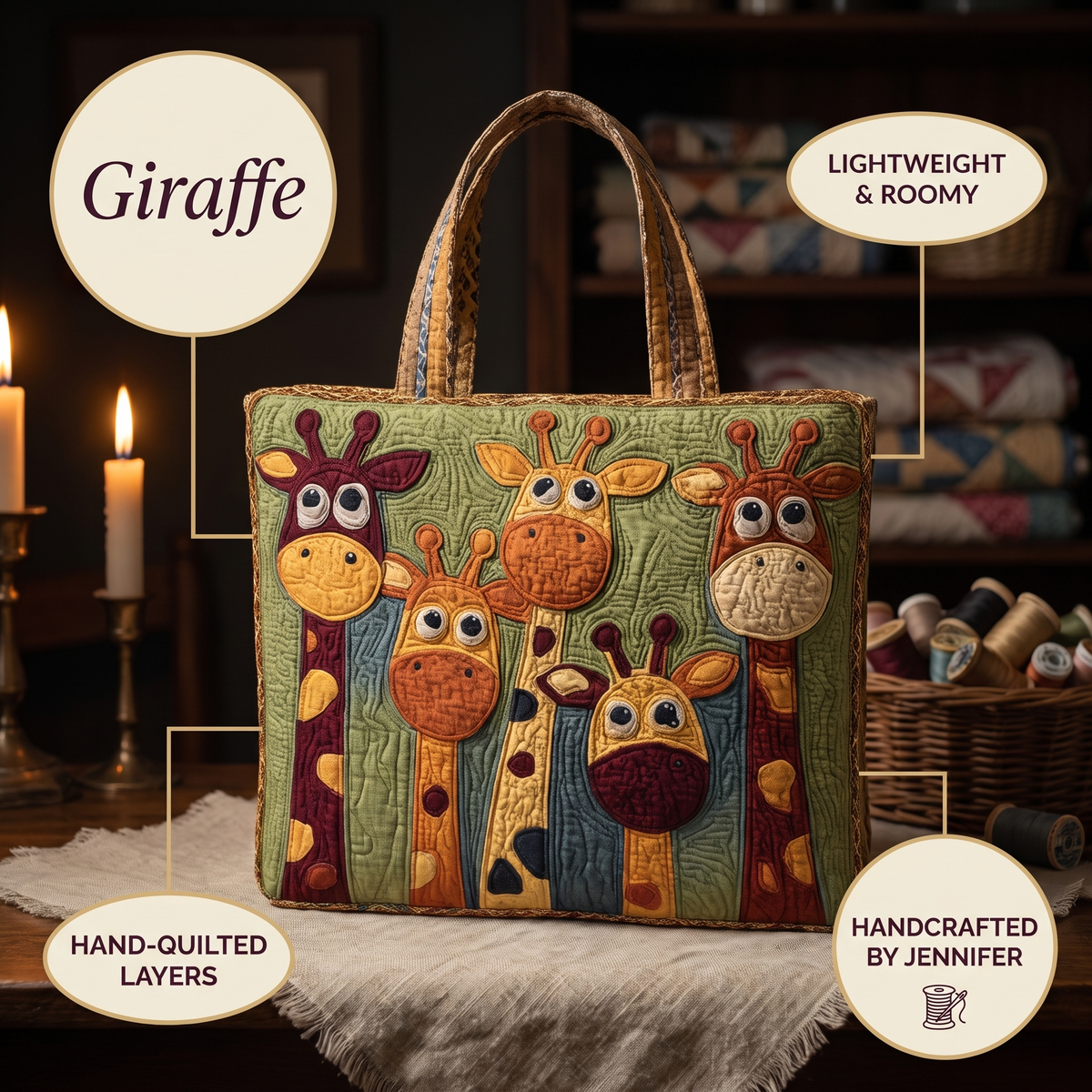 Giraffe — ambachtelijke gewatteerde tas