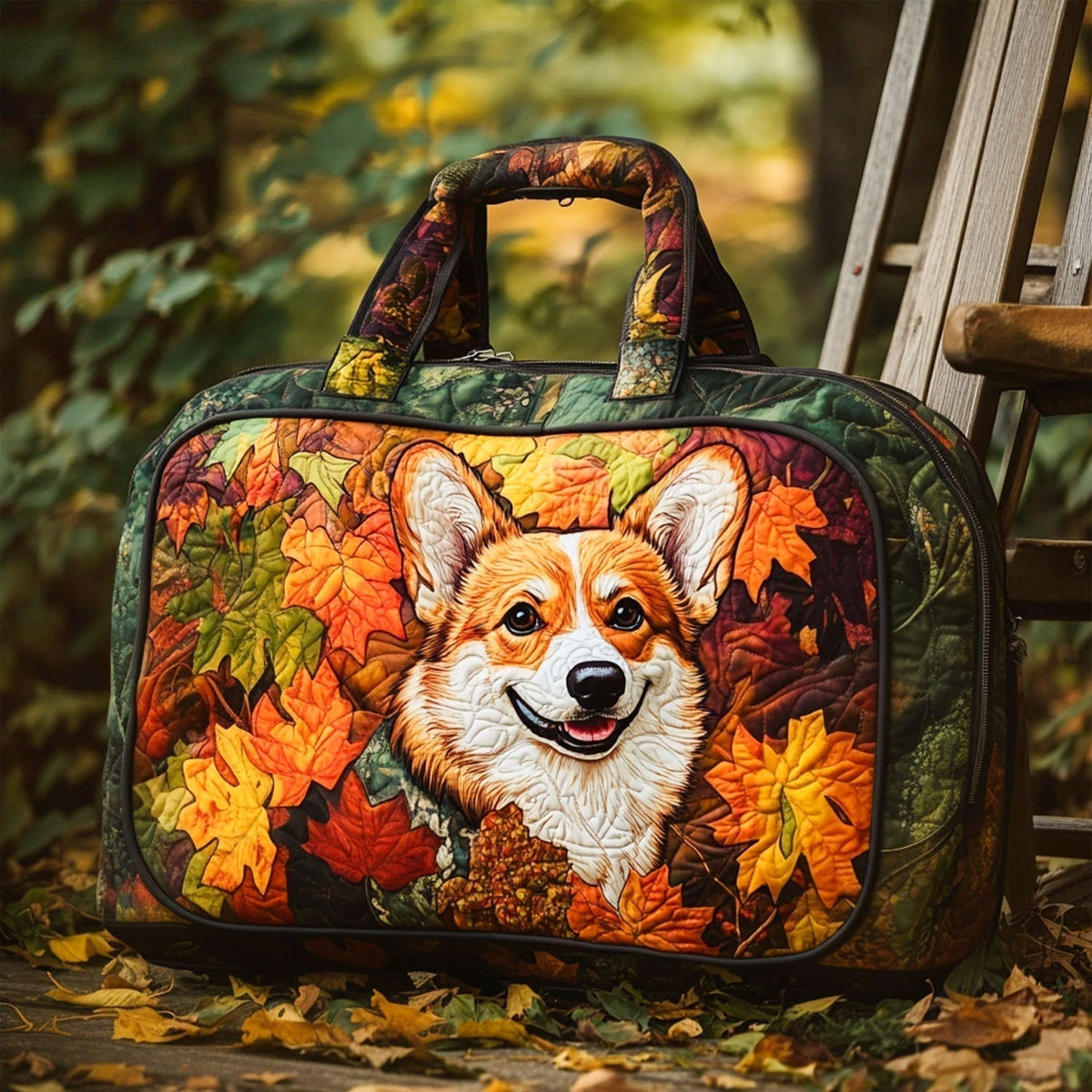 Corgi in de herfst — gewatteerde weekendtas