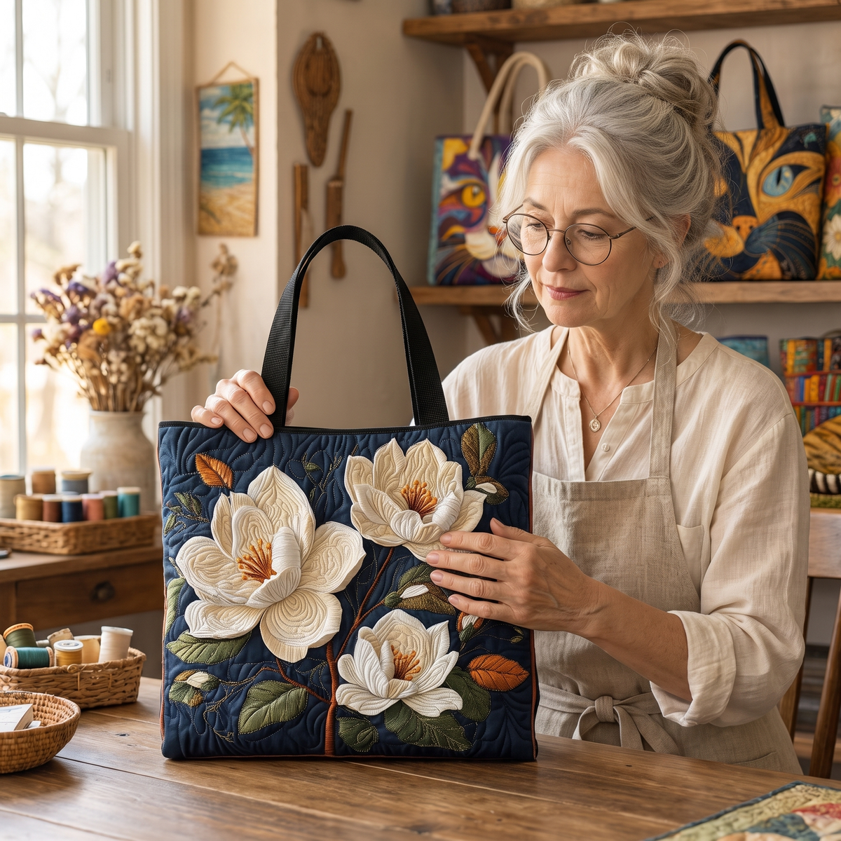 Tere magnolia — ambachtelijke gewatteerde tas