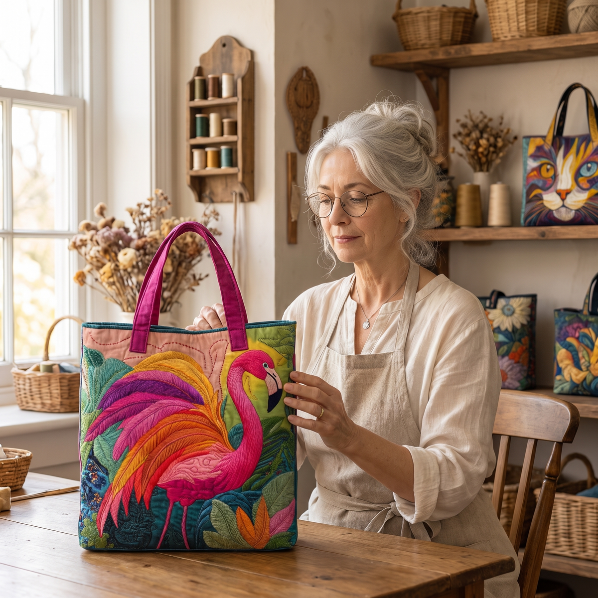 Regenboogflamingo — ambachtelijke gewatteerde tas