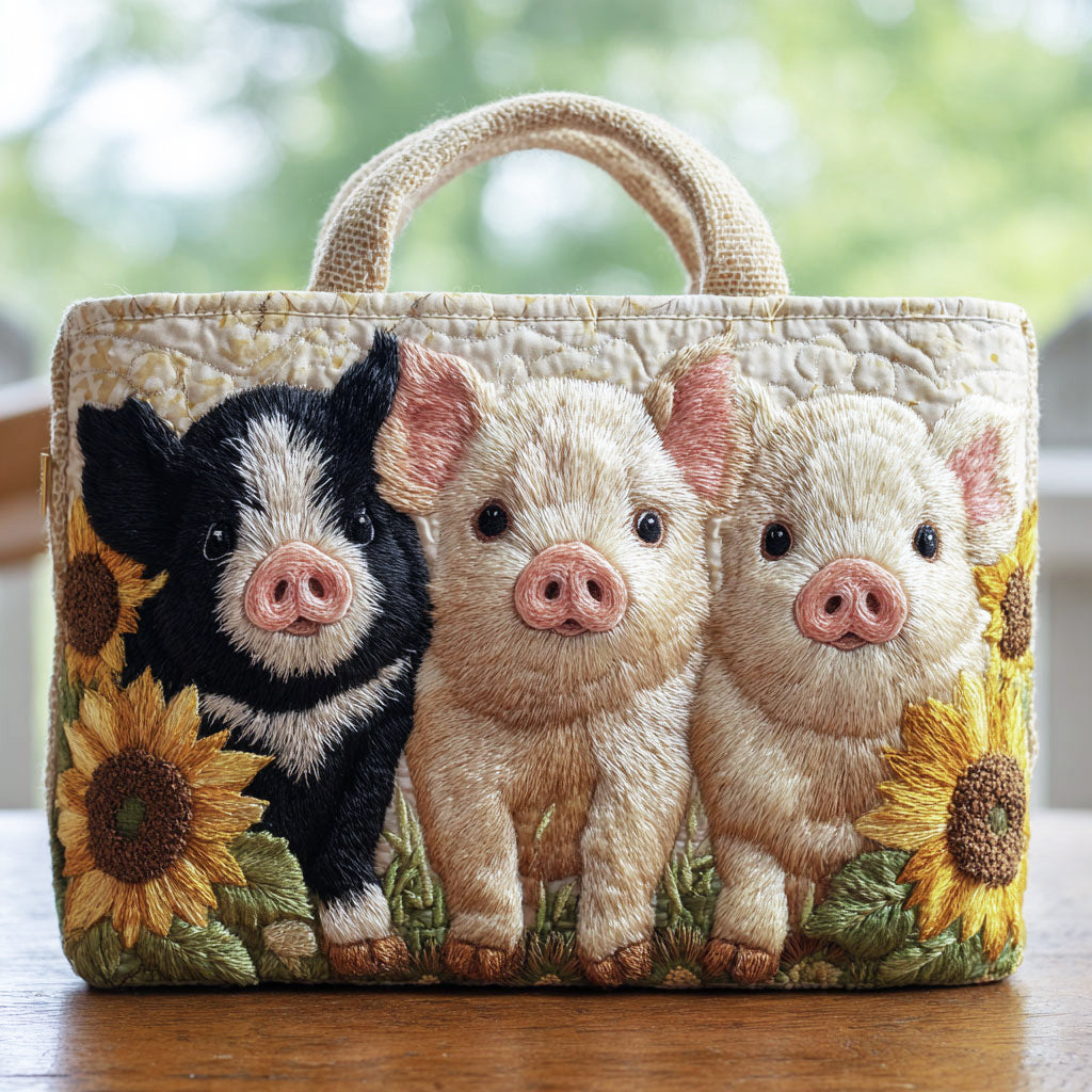 Charmant zonnebloemvarken — gewatteerde shopper