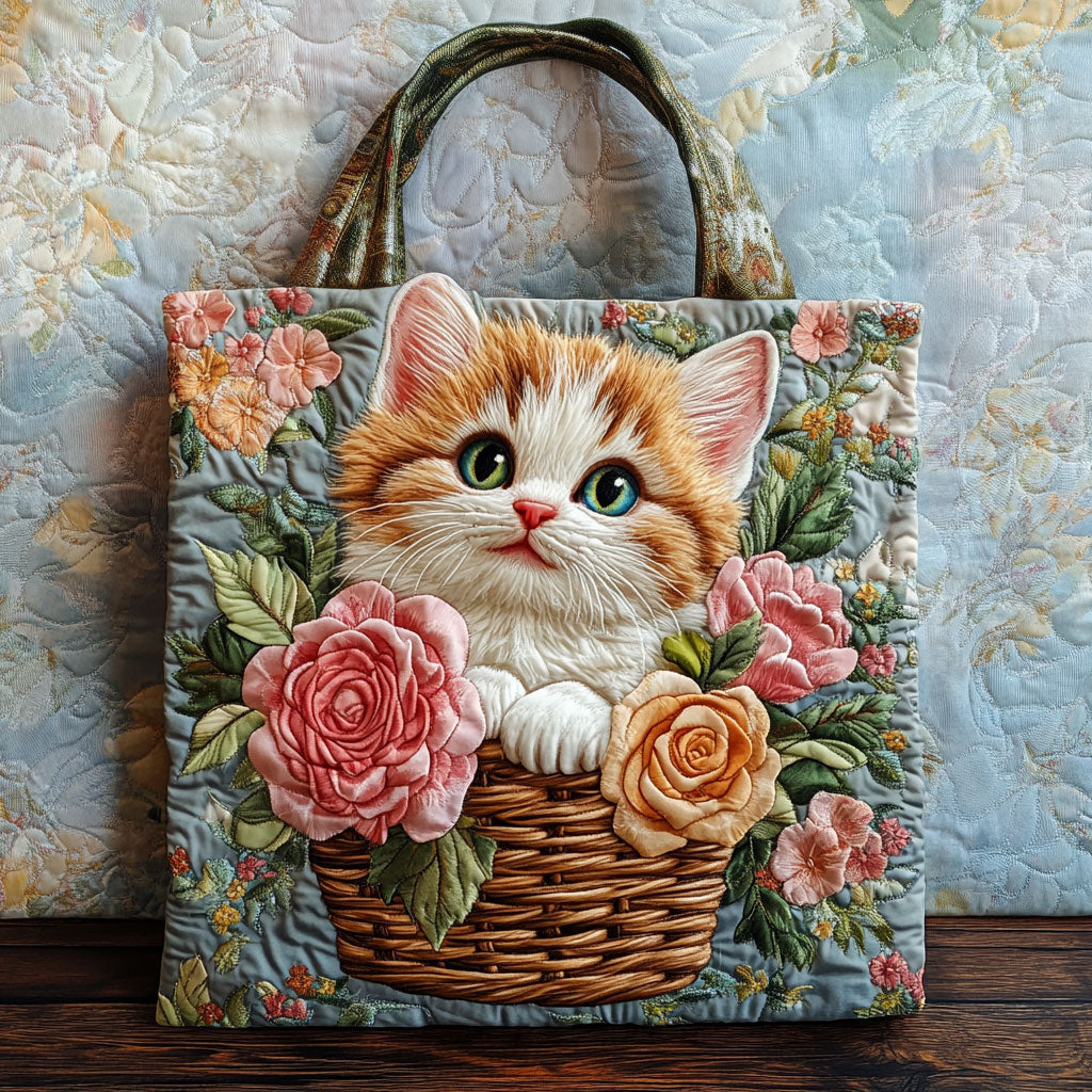 Poesje in bloei — gewatteerde shopper