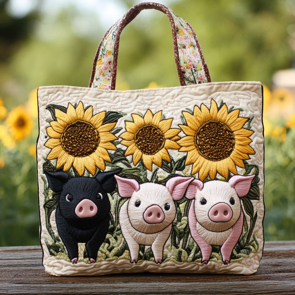 Varkens en zonnebloem — gewatteerde shopper