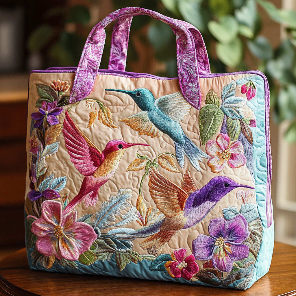 Kolibrie en bloem — gewatteerde shopper