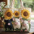 Zonnebloem en varkens — gewatteerde shopper