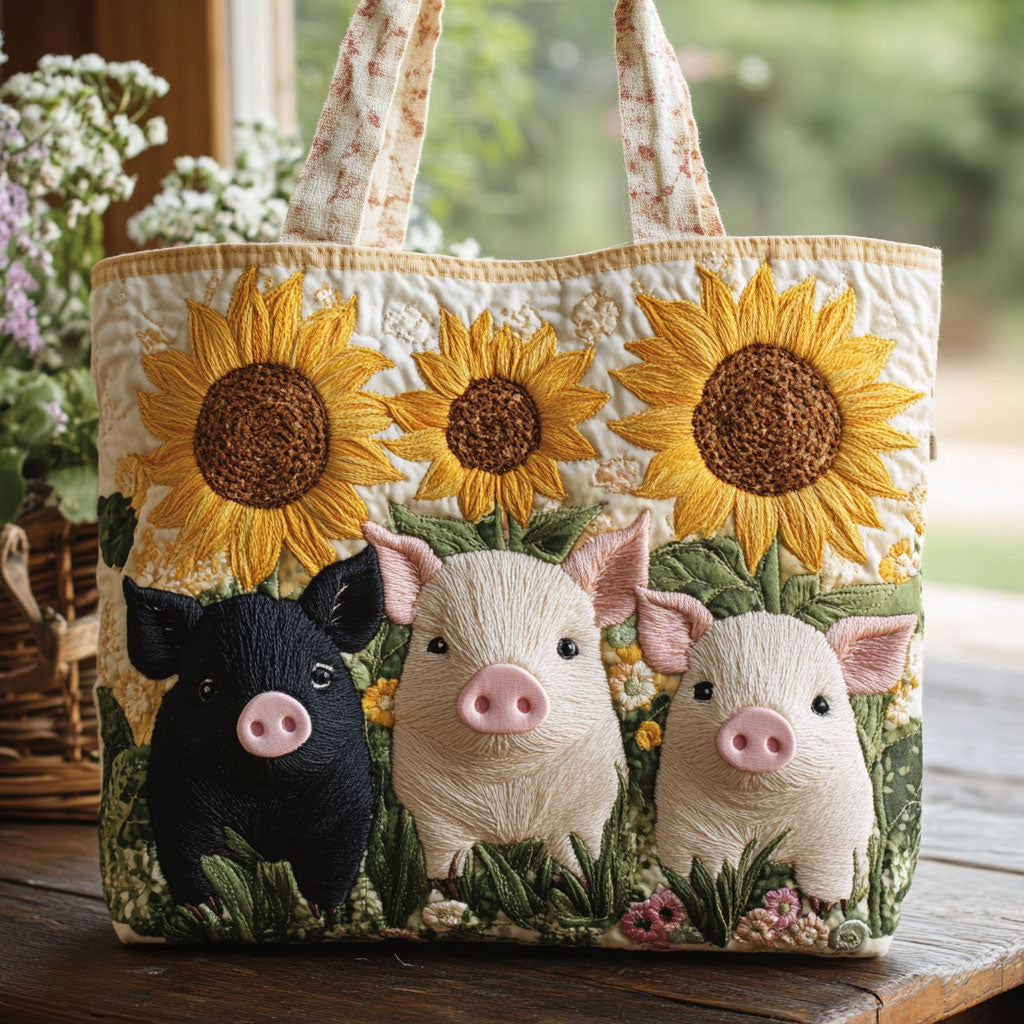 Zonnebloem en varkens — gewatteerde shopper