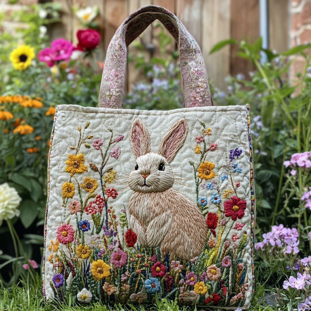 Konijntje met bloem — gewatteerde shopper