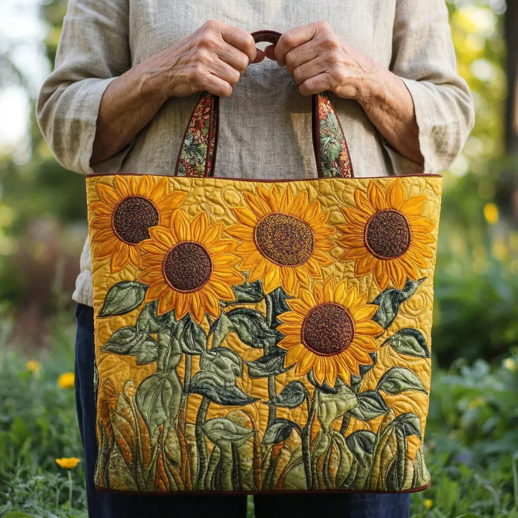 Zonnebloemen — ambachtelijke gewatteerde tas