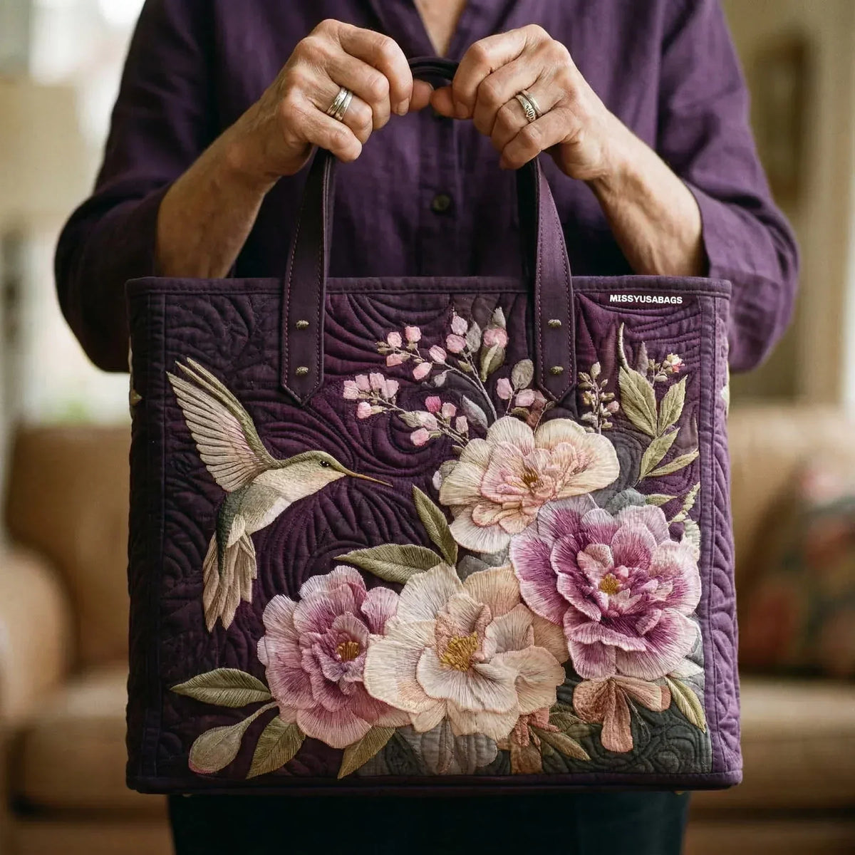 Kolibries en orchideeën — ambachtelijke gewatteerde tas