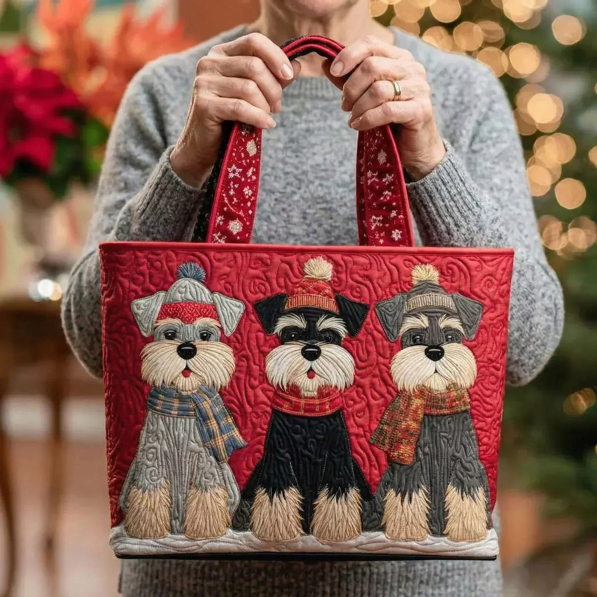 Trio schnauzers — ambachtelijke gewatteerde tas