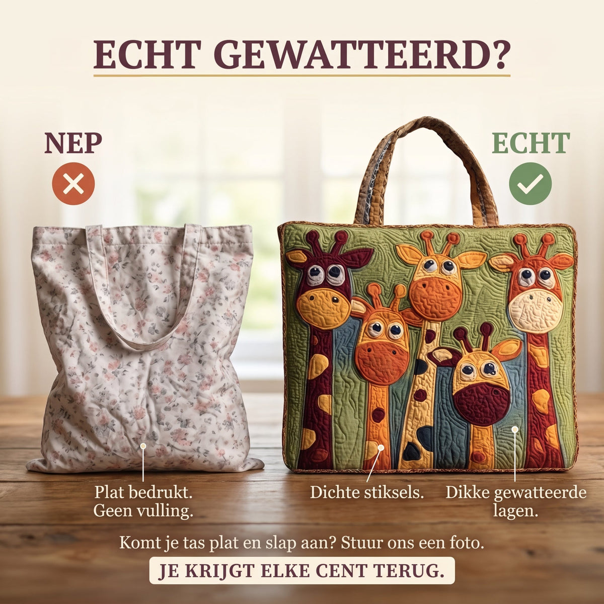 giraffe ambachtelijke gewatteerde tas