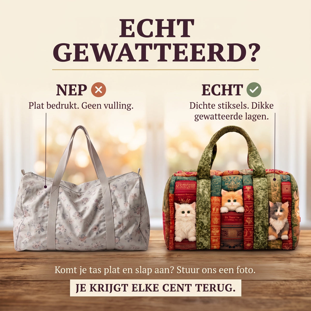 kattenhoofdstuk gewatteerde weekendtas