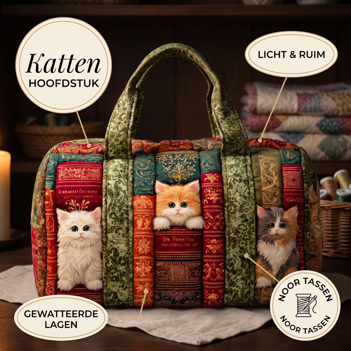 kattenhoofdstuk gewatteerde weekendtas