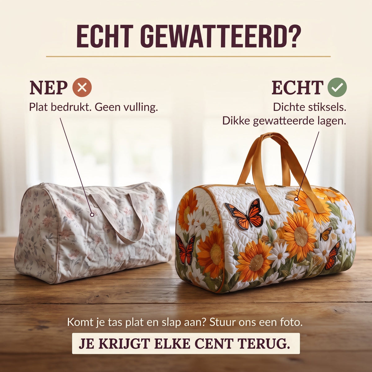 lichte velden gewatteerde weekendtas