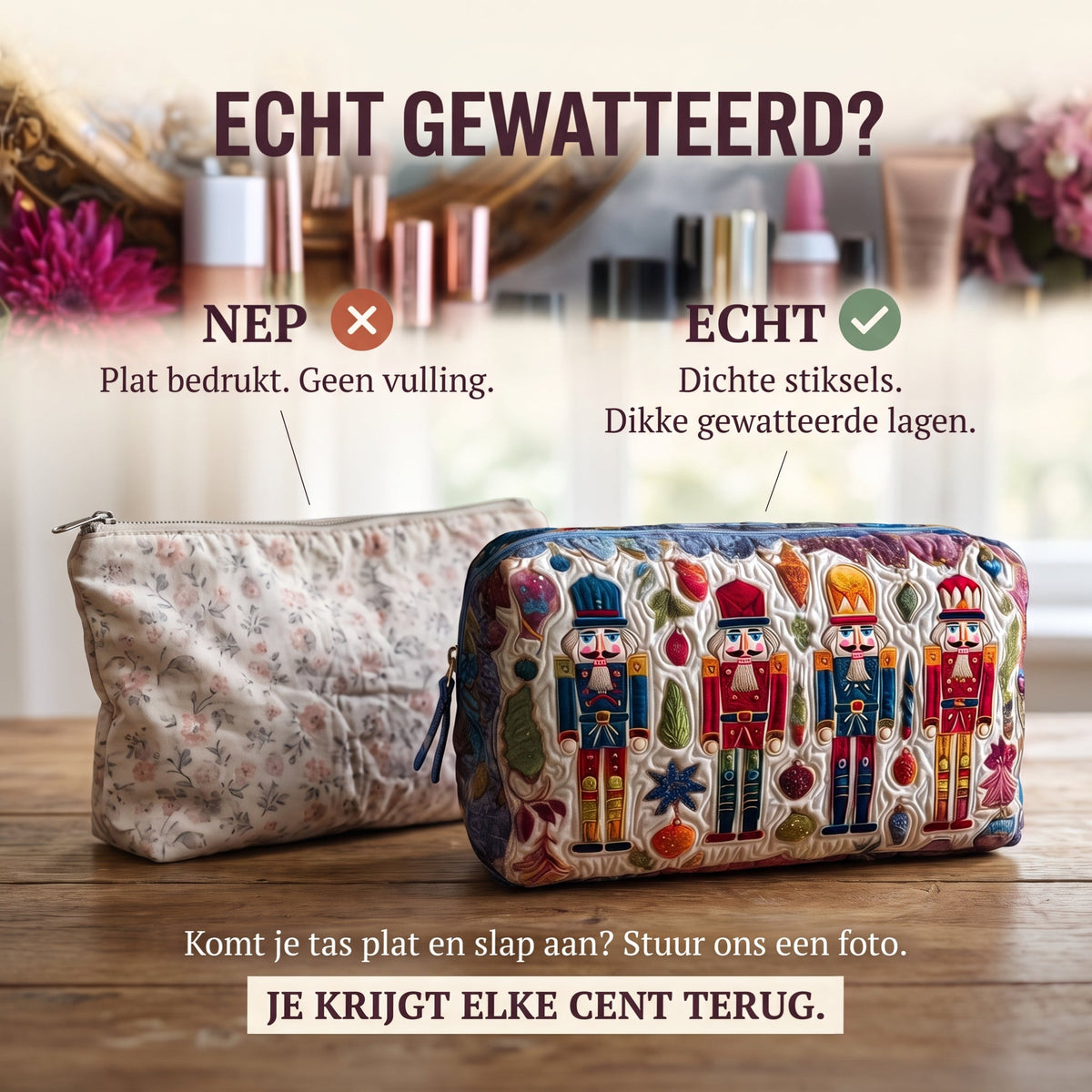 notenkrakergloed gewatteerde make uptas