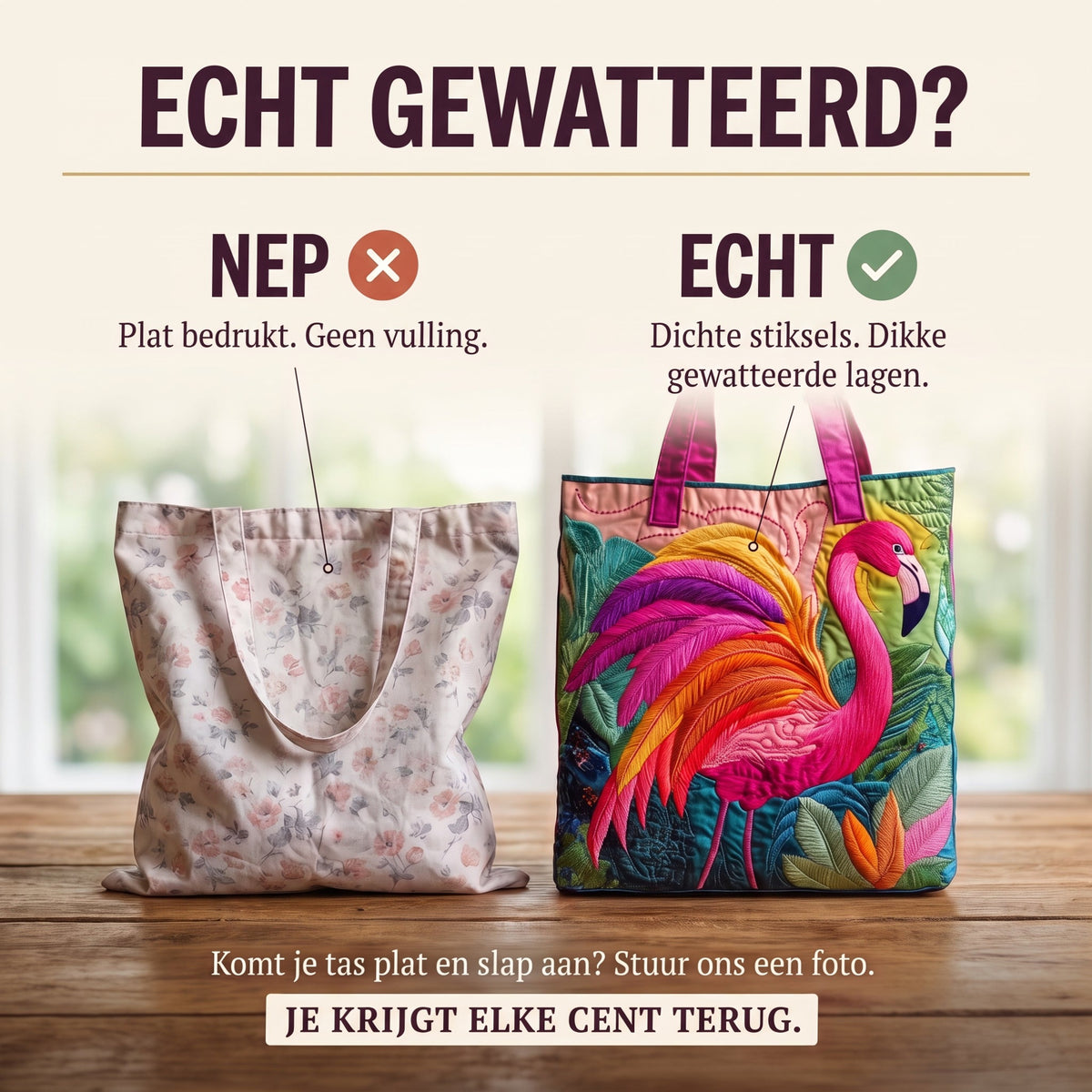 regenboogflamingo ambachtelijke gewatteerde tas
