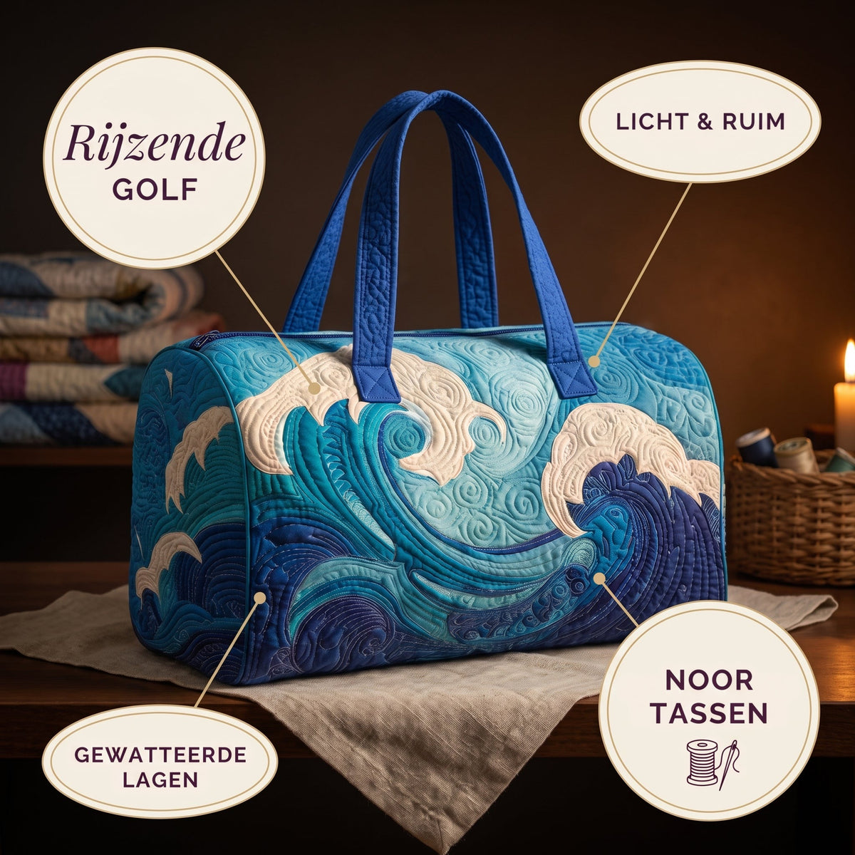 rijzende golf gewatteerde weekendtas