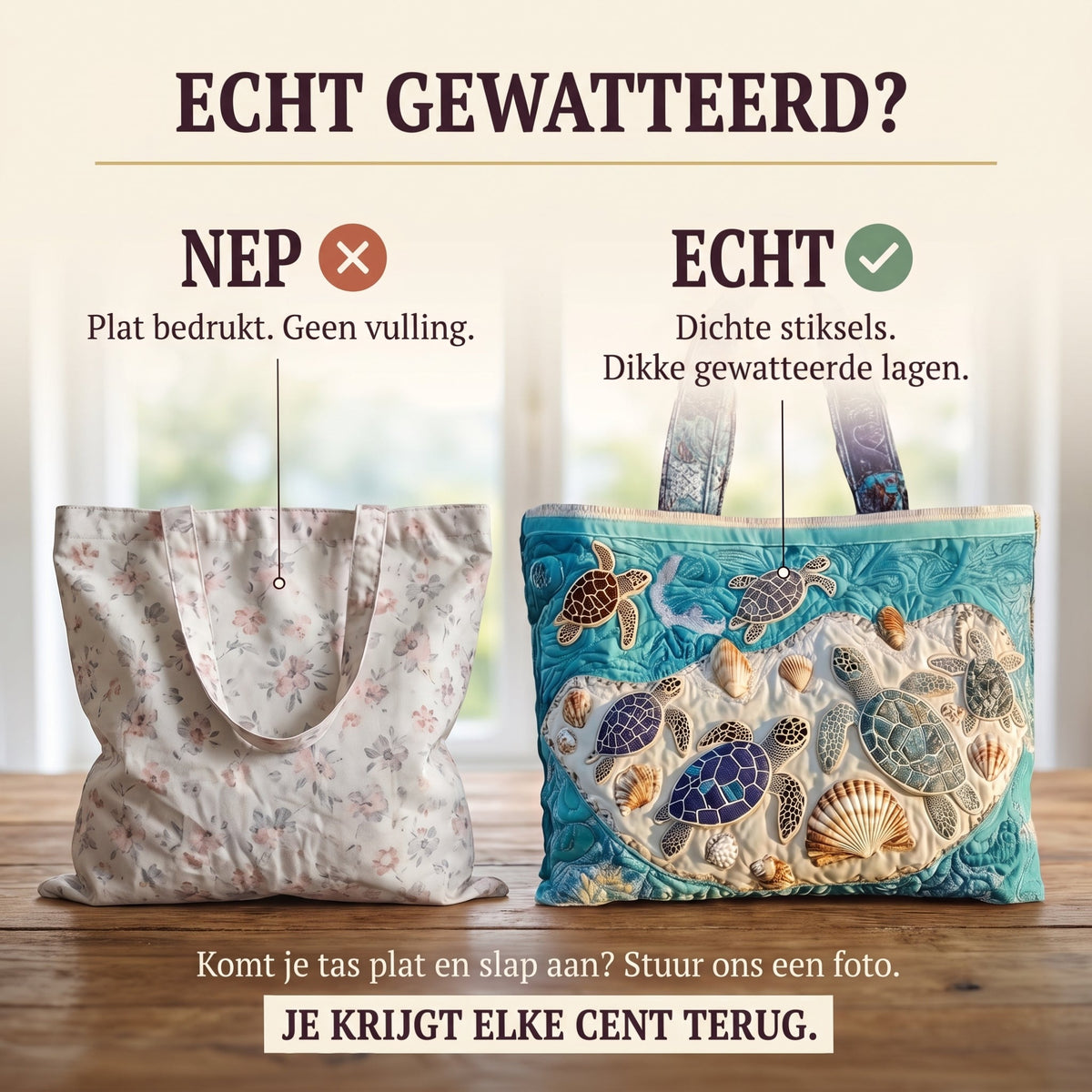 schildpaddenliefde ambachtelijke gewatteerde tas
