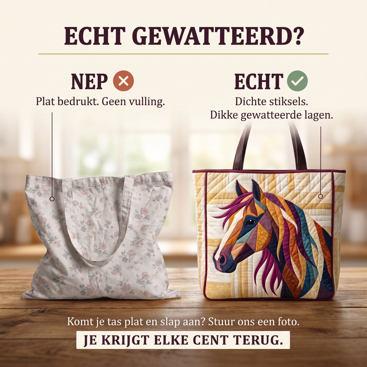 veelkleurig mozaiekpaard ambachtelijke gewatteerde tas