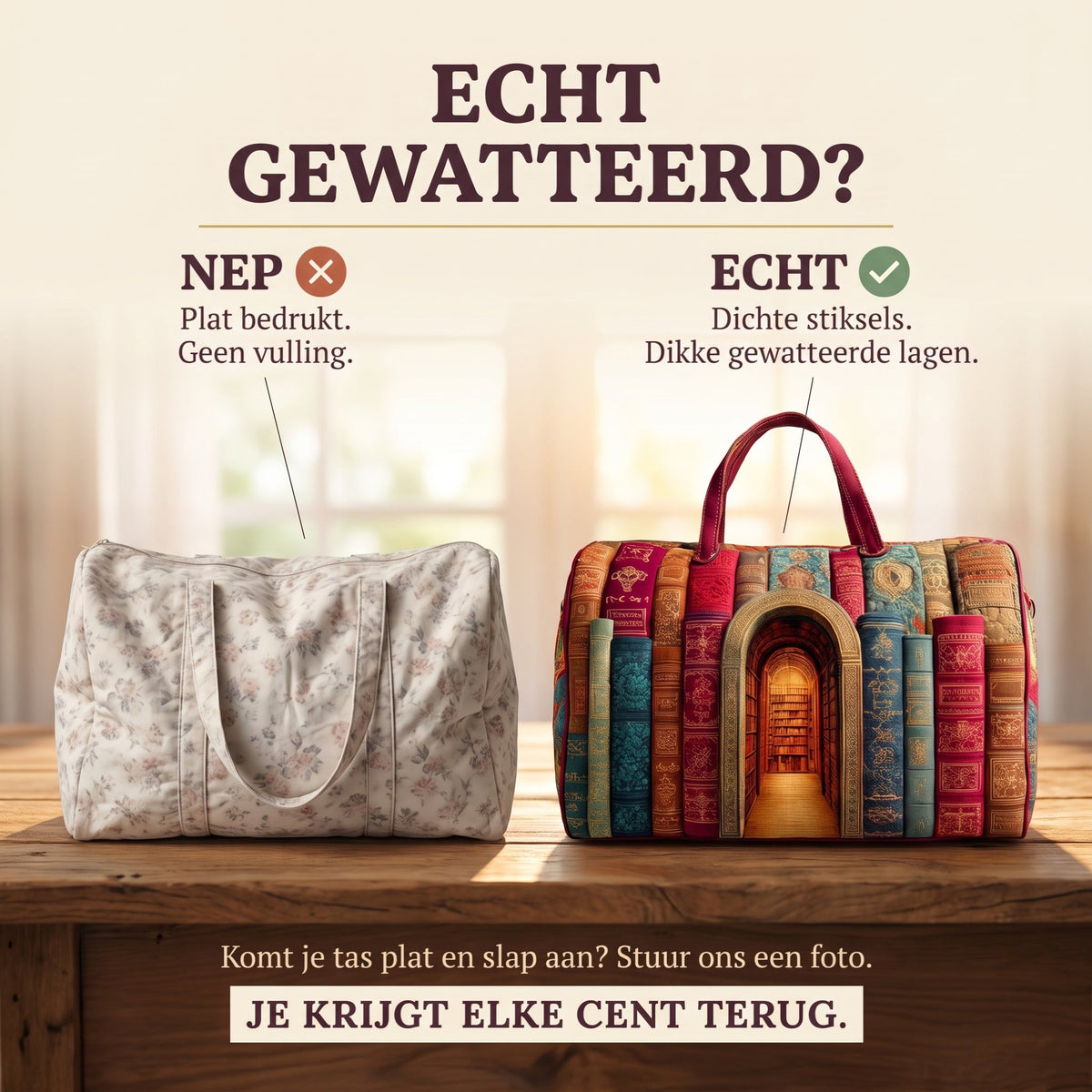 verborgen bibliotheek gewatteerde weekendtas