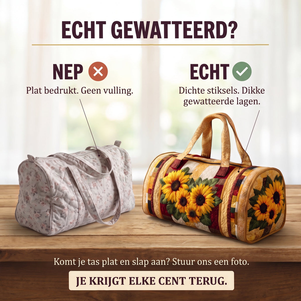 warm licht gewatteerde weekendtas