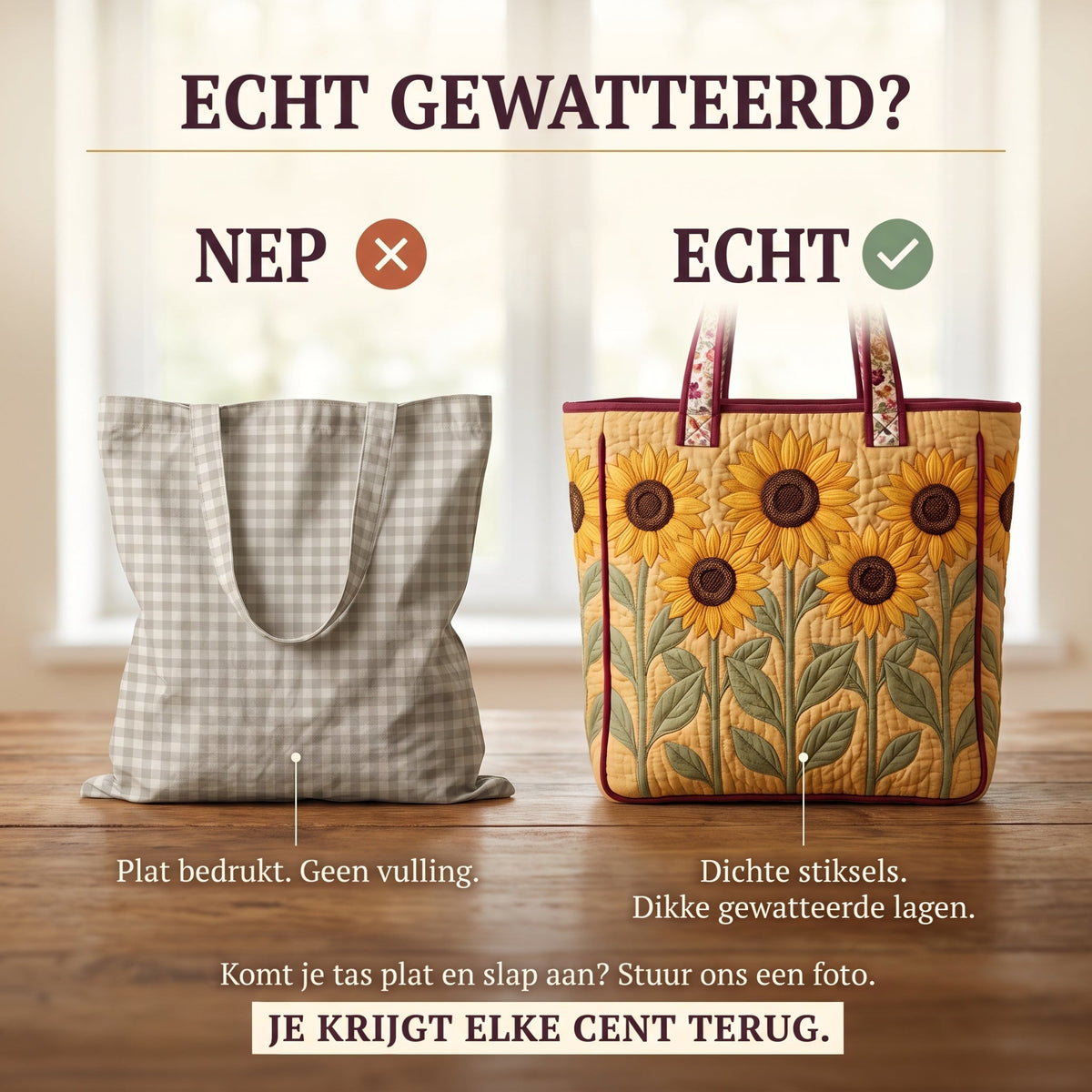 zonnebloemen ambachtelijke gewatteerde tas